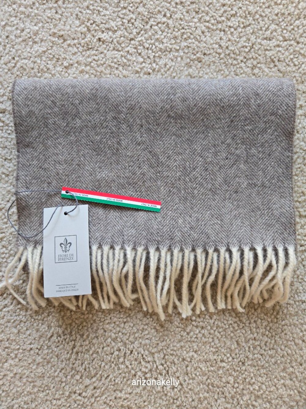 NWT Wool Herringbone Scarf Tan Italy Fiori di Firenze - Picture 13 of 13